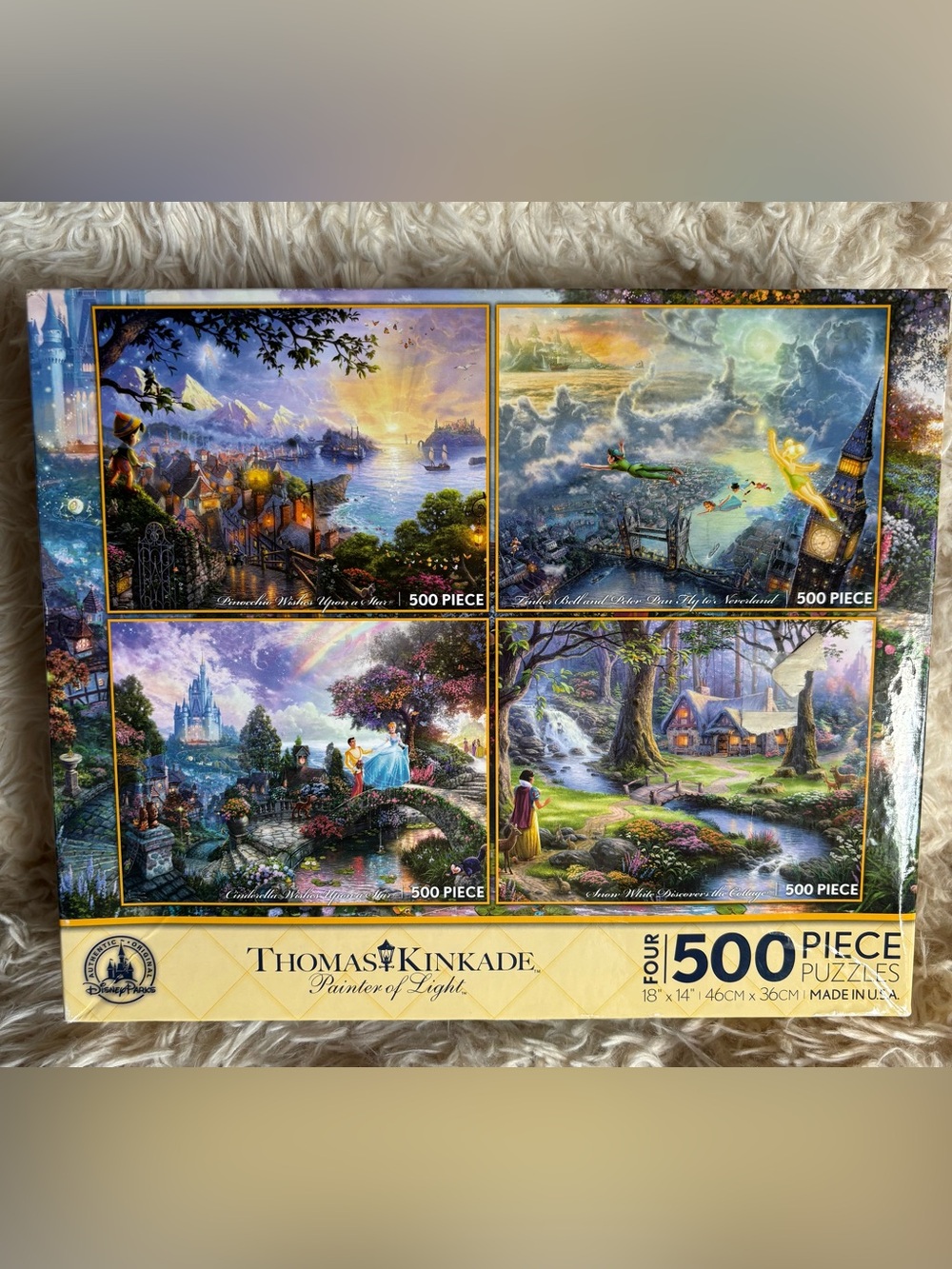 Thomas Kinkade Disney Pinocchio,Cinderella,Peter Pan & Snow White 500 ps Puzzle